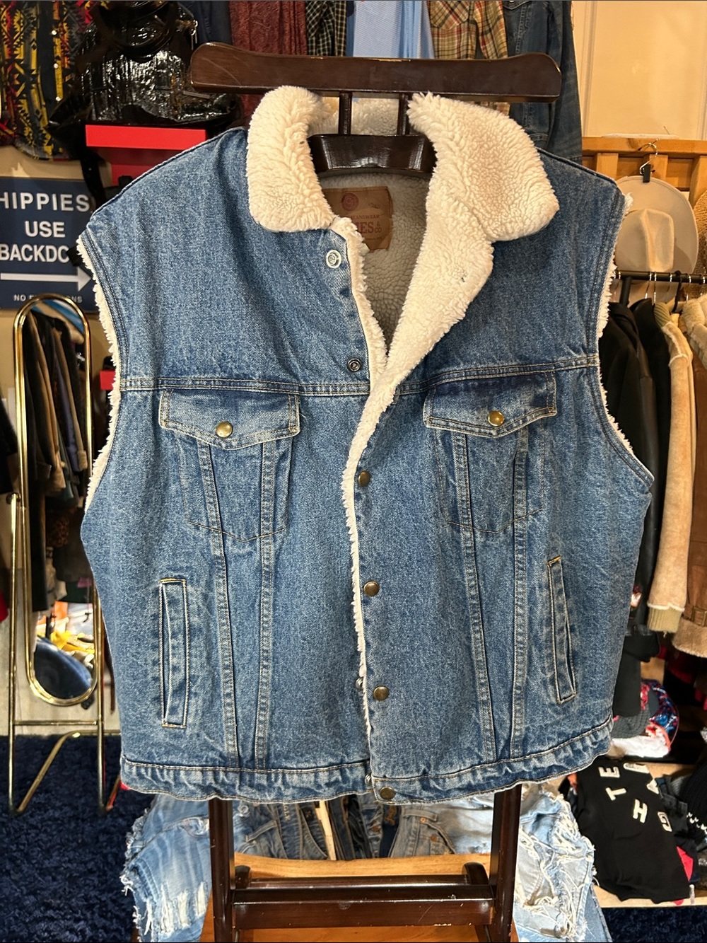 Sherpa-Lined Vest - Cream Sherpa with Brown Trim